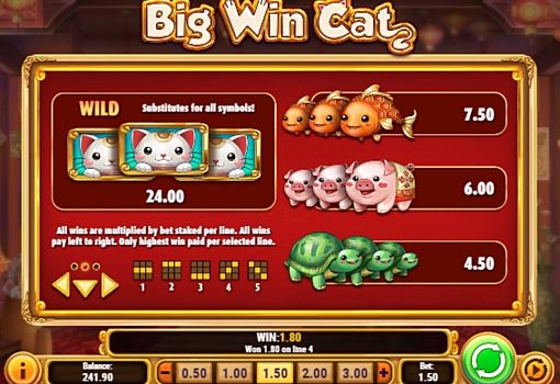 Апарат Big Win Cat - виплати за символи Виплати за символи в апараті Big Win Cat
