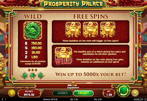 Слот Prosperity Palace - коефіцієнти Wild і фріспіни Коефіцієнти Wild і фріспіни в слоті Prosperity Palace